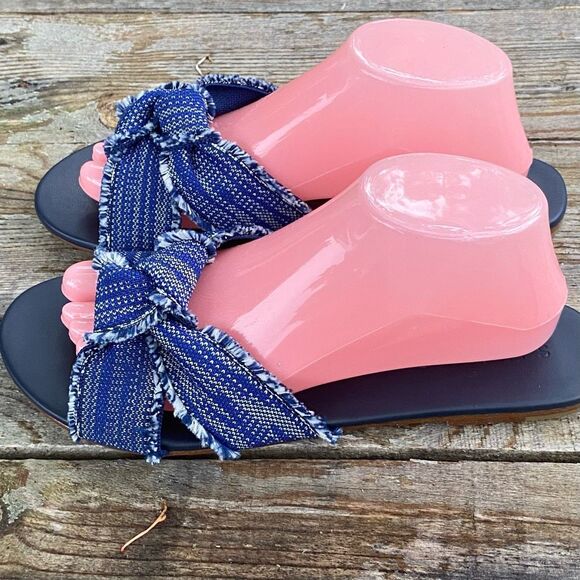 ROTHY'S The Knot Indigo Blue Denim Frayed Slip on Sandals Wm’s Sz 9.5 - Picture 4 of 7